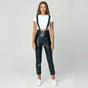 BlankNYC Other Worldly Black Faux Leather Overalls 27" NWT